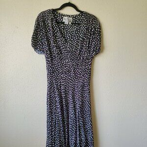 Vintage 20W Sheri Martin Dress Black with White Dots Tie Back